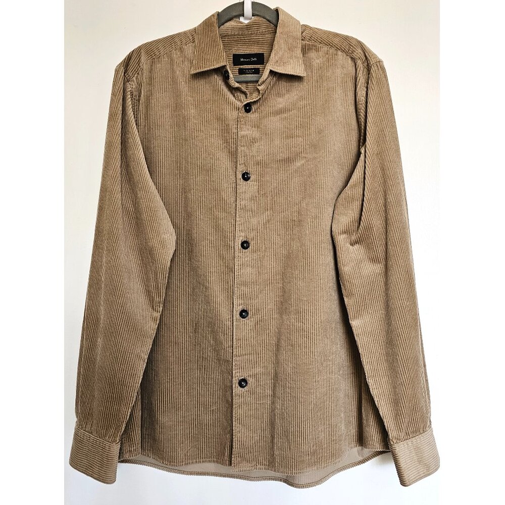 Massimo Dutti Corduroy Overshirt Shacket Beige Cotton Button Up L